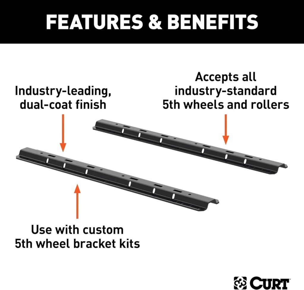 CURT 16204 Industry-Standard 5th Wheel Hitch Rails, Carbide Black, 25,000 Pounds